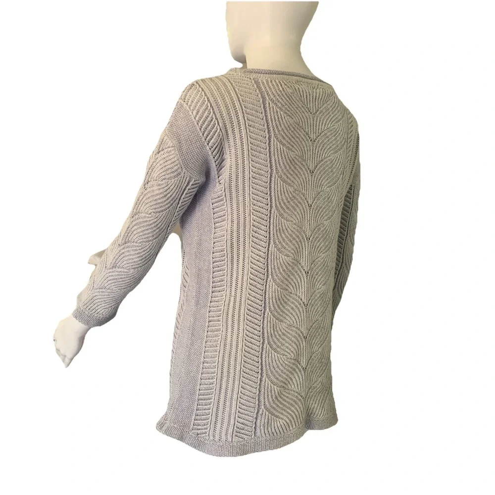 Orvis Sweater light purple Marled Cotton Cable Textured 3/4 Sleeve Lightweight S